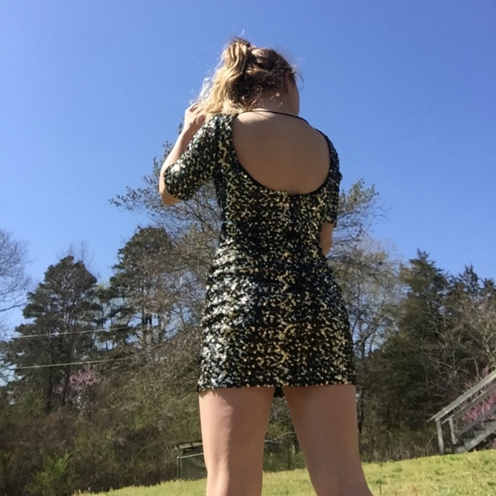 Gianni Bini Fully Sequined Black Gold Mix Mini Dress New Years Homecoming Prom! - Picture 13 of 14